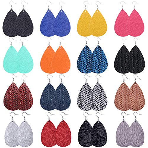 UMTNOR 16 Pairs Teardrop Faux Leather Earrings Drop Dangle Handmade Earrings Lightweight Leaf Leather Earrings for Women Girls -Leather 16sets- UMTNOR 16 Pairs Teardrop Faux Leather Earrings Drop Dangle Handmade Earrings Lightweight Leaf Leather Earrings for Women Girls -Leather 16sets-