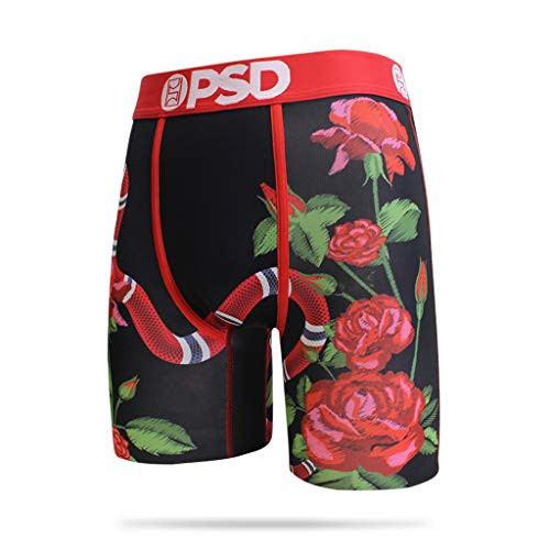 PSD Mens Brief Underwear Bottom -Red-Snake Rose Black  S-