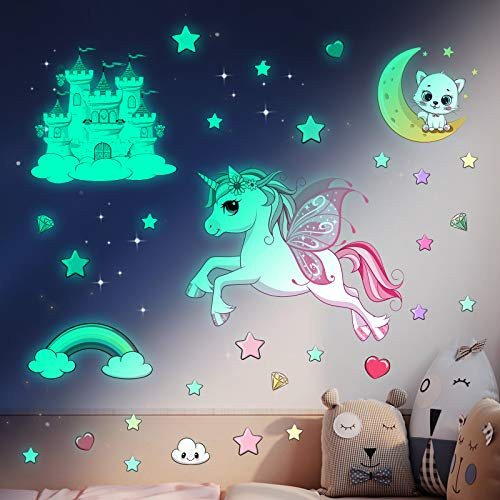 Glow in The Dark Star Stickers Unicorn Room Decor Wall Stickers for Girls Bedroom Decoration Unicorn Kids Wall Decals for Girls Room Decor