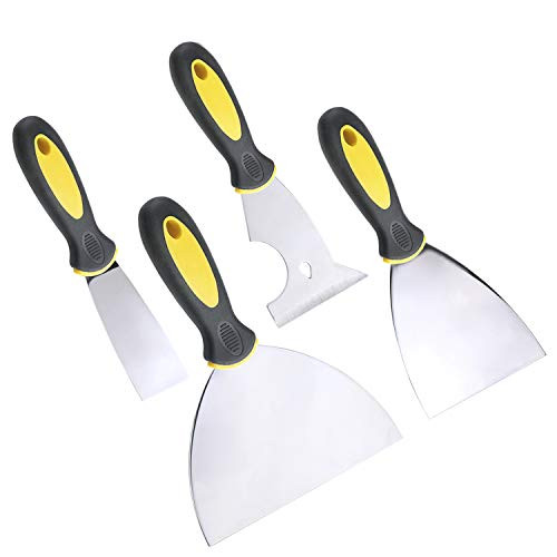 Unime 4 PCS Stainless Steel Putty Knife and Scrapper Set  Includes 1-1-2 Inch Stiff Putty Knife  2-4-5 Inch 9-in-1 Putty Knife  4 Inch Flexible Steel
