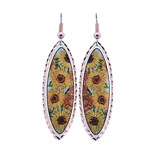 Vincent Van Gogh Sunflower Earrings for Women Girls Elliptical Shape Convex not Flat Copper Art Jewelry Handmade Vincent Van Gogh Sunflower Earrings for Women Girls Elliptical Shape Convex not Flat Copper Art Jewelry Handmade
