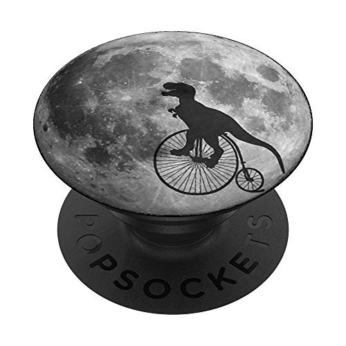 Dinosaur Riding A Bike T-Rex Rush Toward the Moon Cute PopSockets PopGrip Swappable Grip for Phones and Tablets