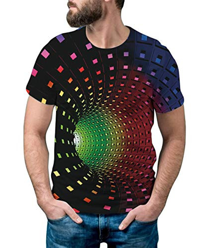 Junior Boys Mens Funny T Shirt Colorful Optical Illusion Shirt 3D Printed Short Sleeve Hip Tees Tops S