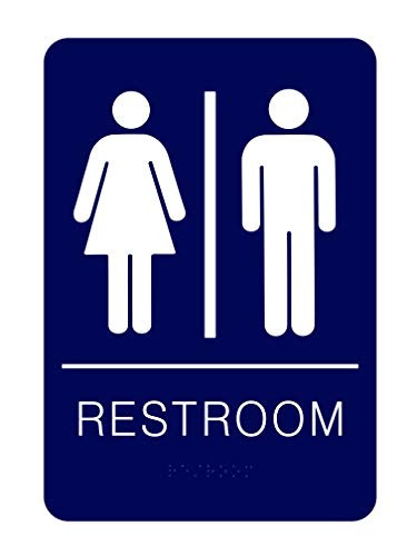 Corko Signs Unisex Braille Restroom Sign Blue - Bathroom Sign with Double Sided 3M Tape