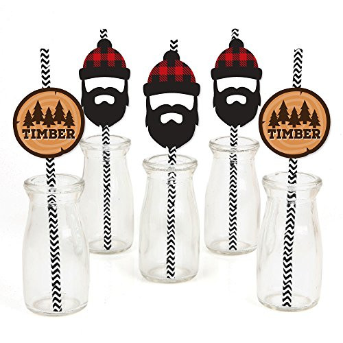 Lumberjack - Channel The Flannel - Paper Straw Decor - Buffalo Plaid Party Striped Decorative Straws - Set of 24