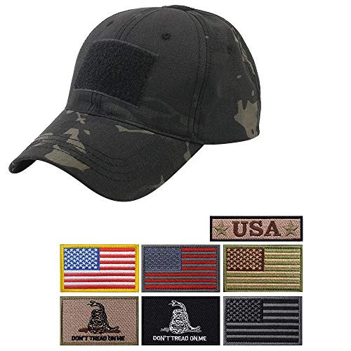Uphily Multicam Black Camo Tactical Operator Cap Camouflage Military Hat with 7 Patches for Men or Women