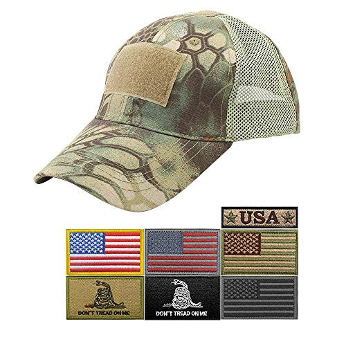 Uphily Green Mandrake Tactical Operator Trucker Cap Adjustable Military Mesh Hat with 7 Patches for Men and Women