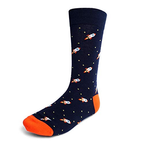 Urban-Peacock Mens Novelty Fun Crew Socks for Dress or Casual - -Spaceships - Navy  1 Pair- Urban-Peacock Mens Novelty Fun Crew Socks for Dress or Casual - -Spaceships - Navy  1 Pair-