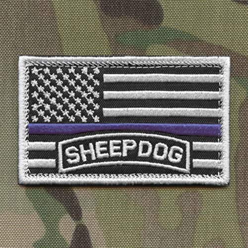 LEGEEON USA American Sheepdog Tab Flag Thin Blue Line 2x3-25 SWAT Tactical Morale Fastener Patch