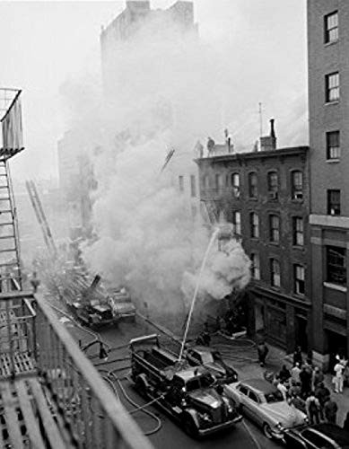 Posterazzi USA State New York City East 47th Street with fire engines shooting water on burning building Poster Print  -18 x 24-