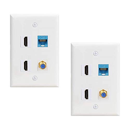 HDMI Ethernet Coax Wallplate 2Pack 4 Port Wall Plate with 2 Port HDMI Keystone Female to Female Jack - Cat6 Ethernet - TV Coax F Type Port Wall Plate HDMI Ethernet Coax Wallplate 2Pack 4 Port Wall Plate with 2 Port HDMI Keystone Female to Female Jack - Cat6 Ethernet - TV Coax F Type Port Wall Plate