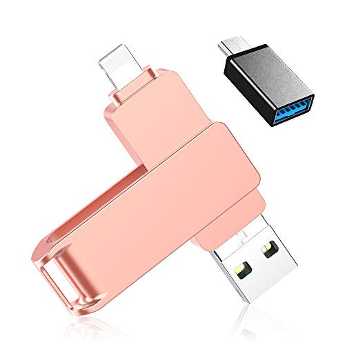Photo Stick for iPhone 128GB Flash Drive Memory Stick OTG USB 3-0 External Storage Thumb Drive for iPhone iPad Android Mobile Computers -Gold-