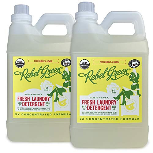 Rebel Green Organic Laundry Detergent  128 Loads  Hypoallergenic and Natural Liquid Laundry Soap for Sensitive Skin  Peppermint and Lemon