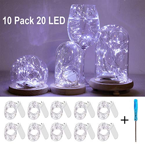Fainyearn 10 Pack of Battery Operated(Incl) Firefly String Fairy Lights 20 Micro Starry LED Moon Lights Wire Vase Lights for Graduation Party DIY Wedding Centerpiece or Table Decorations(White)