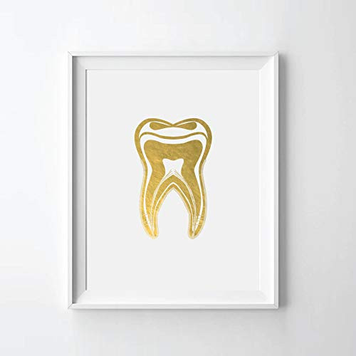 Human Tooth II Gold Foil Art Print Human Tooth Anatomy Gold Foil Print -08 x 10 UNFRAMED-