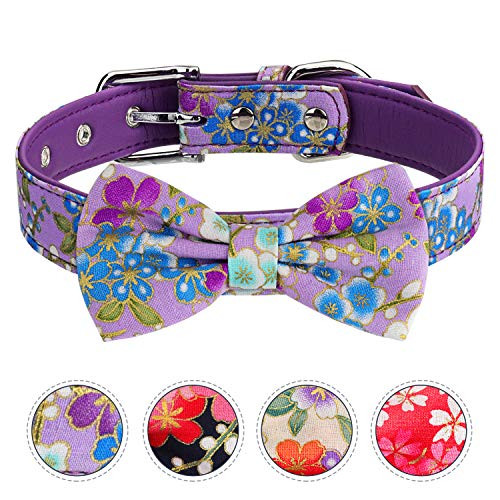 Vaburs Dog Collar and Pet Bowtie Collar  Fancy Dog Collar with Bowtie for Small Medium and Large Dogs Adjustable-S-Purple-