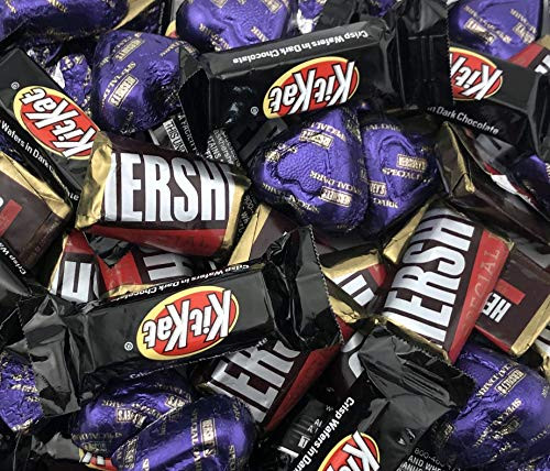 Hersheys Dark Chocolate Candy Assortment - Hersheys Miniatures Mildly Sweet Bars  KITKAT Miniatures Dark Chocolate  Hersheys Hearts Purple Foil  Bu