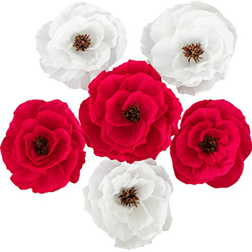 Paper Flowers Decorations for Wall -Red-White- - Flower Wall Decor for Wedding Backdrop Baby Shower Bridal Shower Party Nursery Centerpiece Handmade W