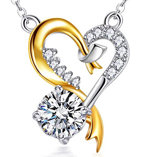 VAN RORSIandMO Heart Necklace - 14k White Gold Plated Heart Necklaces for Women 5A Cubic Zirconia Intertwine Heart Pendant Necklace Dainty Jewelry Neckl