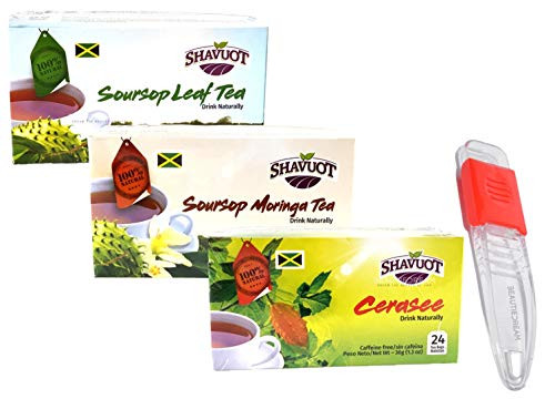 Shavuot Jamaican Cerasee  Soursop and Soursop-Moringa Tea Variety Pack of 3 with Adjustable Measuring Spoon in Sealed O Datz Good Packaging
