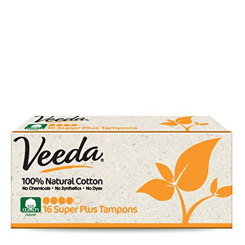 Veeda 100 Natural Cotton Applicator Free Tampons Super Absorbent Comfort Digital Super Plus Tampons Chlorine Toxin and Pesticide Free  16 Count