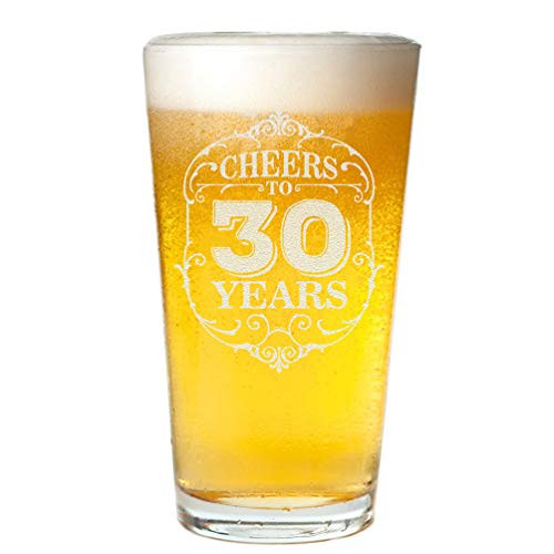 Veracco Cheers To 30 Years Beer Glass Pint 30th Birthday Gift For Him Her Dirty Thirty and Fabulous -Clear  Glass-