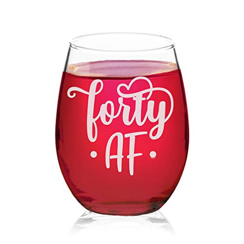 Veracco Fourty AF Stemless Wine Glass 40th BirthdayGift For Him Her Forty and Fabulous -Clear Glass- Veracco Fourty AF Stemless Wine Glass 40th BirthdayGift For Him Her Forty and Fabulous -Clear Glass-