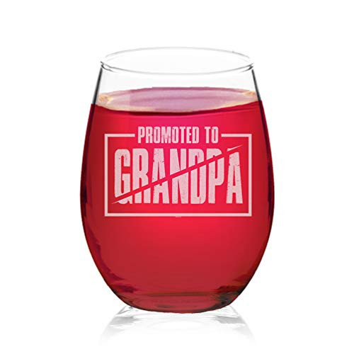 Veracco Promoted To Grandpas Stemless Wine Glass Funny Birthday Fathers Day For Dad Grandpa Stepdad -Clear  Glass-