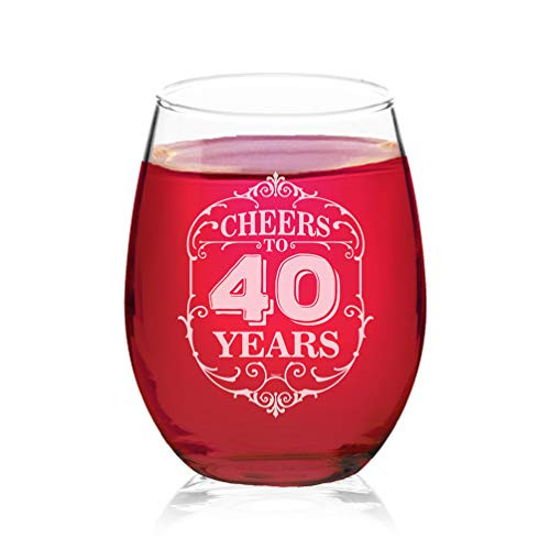 Veracco Cheers To 40 Years 40th BirthdayGift For Him Her Forty and Fabulous Stemless Wine Glass -Clear Glass- Veracco Cheers To 40 Years 40th BirthdayGift For Him Her Forty and Fabulous Stemless Wine Glass -Clear Glass-