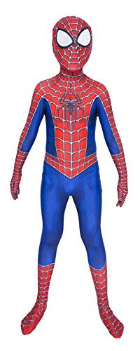 Riekinc Kids Spandex Zentai Bodysuit Superhero Halloween Cosplay Costumes Kids-L Blue-Red