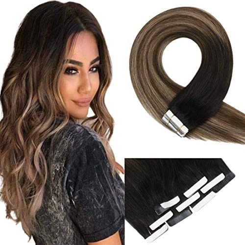 VeSunny Tape in Hair Extensions Black Ombre Brown Highlighted Blonde Balayage Remy Human Hair Tape in Extensions Balayage Black Tape Hair Extensions 1 VeSunny Tape in Hair Extensions Black Ombre Brown Highlighted Blonde Balayage Remy Human Hair Tape in Extensions Balayage Black Tape Hair Extensions 1