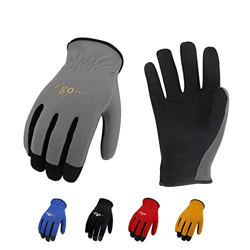 Vgo 5-Pairs Light-Duty Artificial Leather Work Gloves  Multi-Purpose and 360° Breathable Gloves  High Dexterity  Abrasion Resistant  Superior Colorfastn