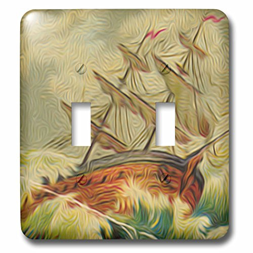 3dRose LLC lsp-104619-2 Vintage Boat On Rough Waters at Sea Nautical Illustration Double Toggle Switch