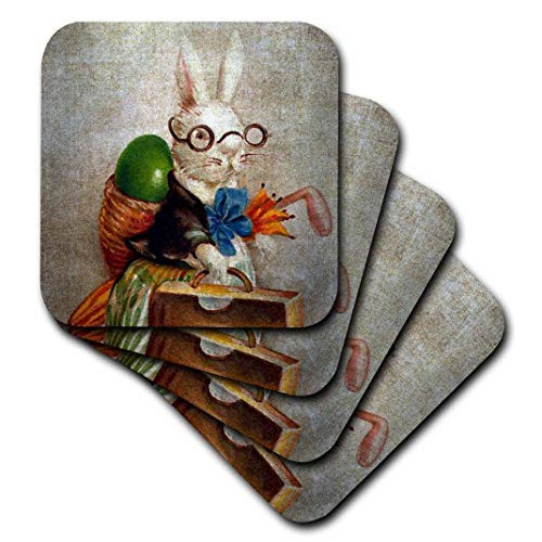 3dRose cst-178099-1 Vintage Easter Bunny in Glasses Digital Art-Soft Coasters  Set of 4