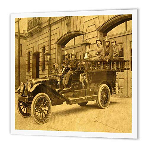 3dRose ht-16227-1 Vintage Fire Engine with Company-Iron on Heat Transfer for White Material  8 by 8-Inch