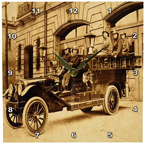3dRose DPP-16229-1 Wall Clock  Vintage Fire Engine with Company Sepia  10 by 10-Inch