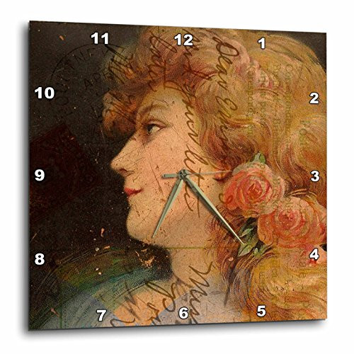 3dRose DPP-11415-1 Wall Clock  Vintage Lady Digital Art  10 by 10-Inch