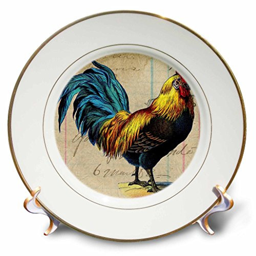 3dRose cp-108229-1 Vintage Rooster Digital Art by Angelandspot-Porcelain Plate  8-Inch