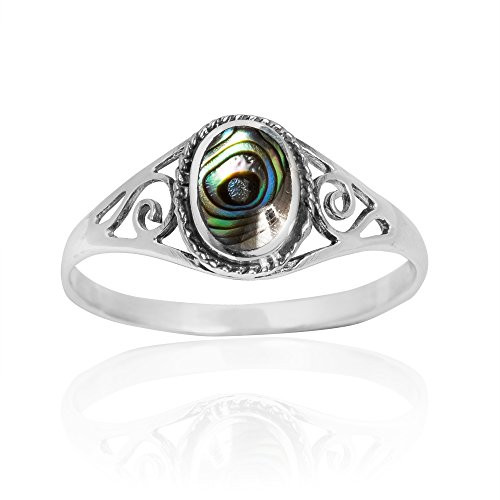 AeraVida Intricate Vintage Swirl Oval Abalone Shell -925 Sterling Silver Ring -9-