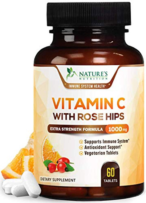 Vitamin C Supplement  Extra Strength Immune Support - 1000mg Vitamin C Supplement with Rose Hips  Made in America  Great Ascorbic Acid Antioxidant Sup