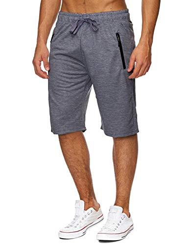 Voncheer Mens Casual Summer Elastic Waist Drawstring Shorts with Zipper Pockets -S  Dark Grey Mens Shorts-