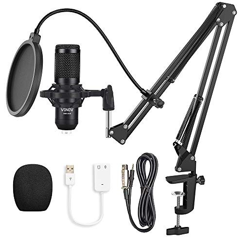 Condenser Microphone USB Streaming Podcast PC Microphone  Professional 192kHz-24bit Studio Cardioid Condenser Mic Kit with Sound Card Boom Arm Shock M