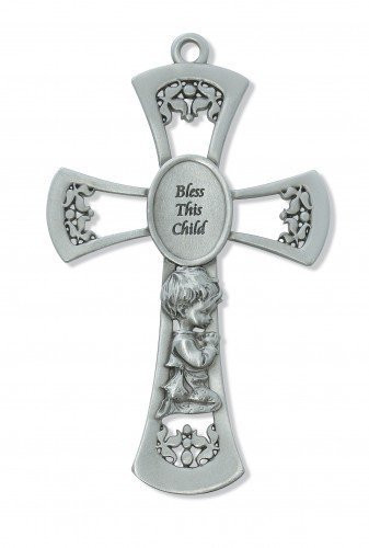 Boys Pewter Bless This Child Wall Cross  6-