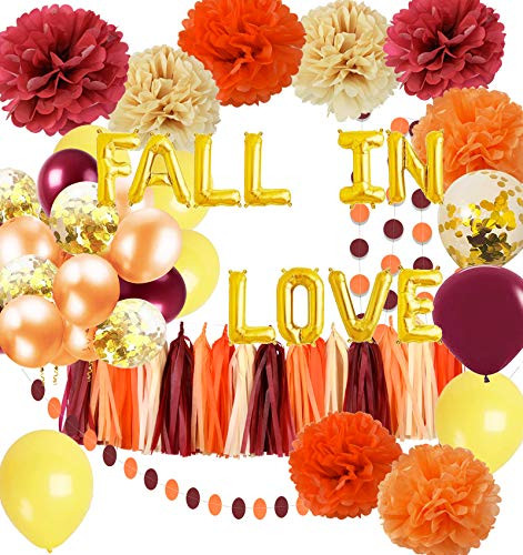 Fall Bridal Shower Decorations Wine Burgundy Champagne Orange-Fall in Love Balloons Burgundy Orange Yellow Balloons Maroon Burgundy Wedding-Fall Theme