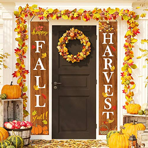 YiHee Welcome Fall Harvest Hanging Banner  Fall Porch Sign Autumn Pumpkin Maple Leaf Backdrop Flag for Home Yard Indoor Outdoor Thanksgiving Party Dec