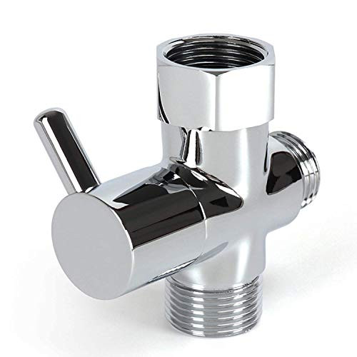 Brass T-Valve Adapter Chrome Finished 3 Way Shut off Valve Bidet Water Diverter for Handheld Bidet toilet sprayer Faucet Tee Connector 7-8 G1-2