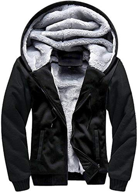 Mens Zip Up Hoodie Heavyweight Winter Sweatshirt Fleece Sherpa Lined Warm Jacket-Black XL-