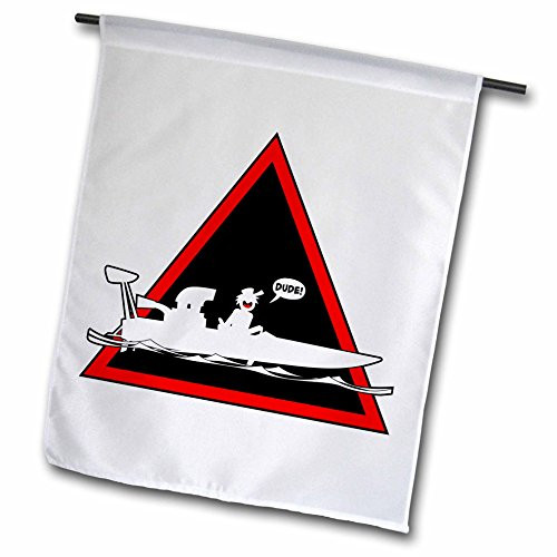 3dRose Warning Triangle with A Stickman Racing His Drag Boat  Yelling Dude - Garden Flag  12 by 18