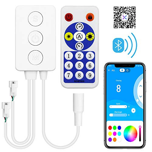 ALITOVE WS2812B Controller Bluetooth Music Sync WS2811 Addressable RGB LED Controller with RF Remote Dual Signal Output DC 5V~24V for SK6812 WS2812 SM