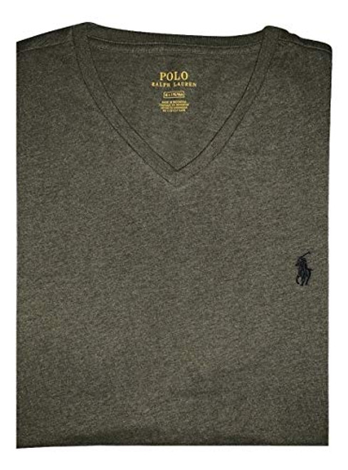 Polo Ralph Lauren Mens Classic Fit V-Neck T-Shirt -Green Heather-Black Pony  Small-